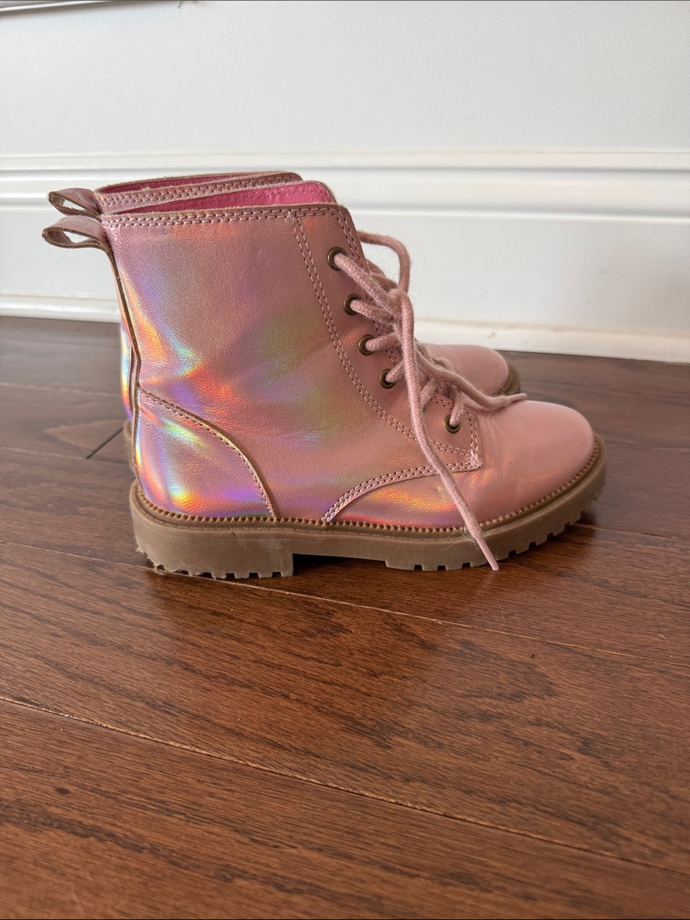 Old Navy Pink Iridescent Lace-Up Combat Boots